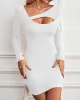 Asymmetric Hollow Solid Color Bodycon Long Sleeves Asymmetric Collar Mini Dresses