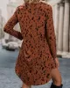 Leopard High-Low Long Sleeves V-Neck Mini Dresses