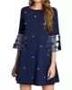 Mesh Polka-Dot Split-Joint Three-Dimensional Flower A-line Loose Round-neck Mini Dresses