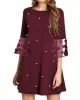 Mesh Polka-Dot Split-Joint Three-Dimensional Flower A-line Loose Round-neck Mini Dresses