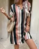 Striped A-Line High Waisted V-Neck Mini Dresses