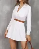 Buttoned No Belt Pleated Pockets Solid Color A-Line High Waisted Notched Collar Shirt Dress Mini Dresses