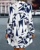 Printed Split-Joint Loose Puff Sleeves Lapel Shirt Dress Mini Dresses