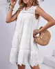 Hollow Lace-Up Solid Color Split-Joint Loose Sleeveless Round-Neck Mini Dresses