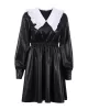 Elasticity Pleated Split-Joint Loose Puff Sleeves Peter Pan Collar Mini Dresses