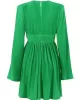 High-Waisted Pleated Solid Color Zipper A-line Flared Sleeves Round-neck Mini Dresses