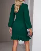 Pleated Solid Color Split-Joint Loose Puff Sleeves Round-Neck Mini Dresses