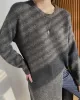 Loose Split-Side Solid Color Round-Neck Knitting Sweater Dresses