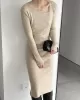 Simple Skinny Long Sleeves Solid Color Square-Neck Sweater Dresses