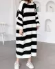 Stylish Loose Striped Round-Neck Sweater Dresses