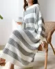 Stylish Loose Striped Round-Neck Sweater Dresses