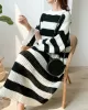 Stylish Loose Striped Round-Neck Sweater Dresses