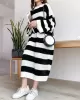 Stylish Loose Striped Round-Neck Sweater Dresses