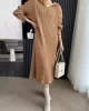 Stylish Long Sleeves Loose Solid Color Hooded Sweater Dresses