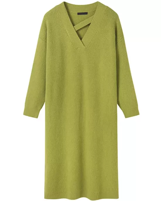 Urban Loose Long Sleeves Solid Color V-Neck Sweater Dresses