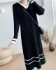 Urban Long Sleeves Loose Striped V-Neck Hooded Sweater Dresses