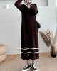 Urban Long Sleeves Loose Striped V-Neck Hooded Sweater Dresses