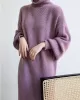 Urban Loose Puff Sleeves Solid Color High-Neck Sweater Dresses