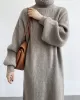 Urban Loose Puff Sleeves Solid Color High-Neck Sweater Dresses