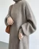 Urban Loose Puff Sleeves Solid Color High-Neck Sweater Dresses