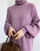 Urban Loose Puff Sleeves Solid Color High-Neck Sweater Dresses