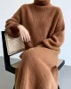 Urban Loose Puff Sleeves Solid Color High-Neck Sweater Dresses