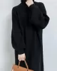 Urban Loose Puff Sleeves Solid Color High-Neck Sweater Dresses