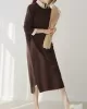 Urban Long Sleeves Loose Split-Side Solid Color Round-Neck Sweater Dresses