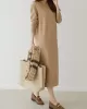 Urban Long Sleeves Loose Split-Side Solid Color Round-Neck Sweater Dresses