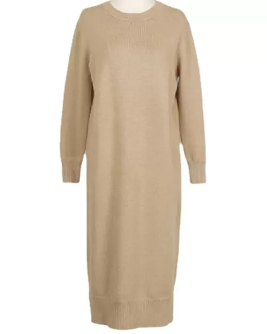 Urban Long Sleeves Loose Split-Side Solid Color Round-Neck Sweater Dresses