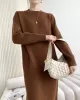 Urban Loose Long Sleeves Solid Color Round-Neck Sweater Dresses