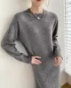 Urban Loose Long Sleeves Solid Color Round-Neck Sweater Dresses