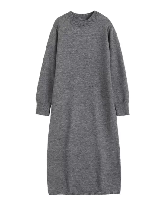 Urban Loose Long Sleeves Solid Color Round-Neck Sweater Dresses