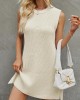 Solid Color Split-Joint Tied Waist Loose Sleeveless Round-Neck Sweater Dresses Mini Dresses