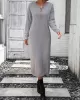 Buttoned Split-Joint Long Sleeves Loose Round-Neck Sweater Dresses Midi Dresses