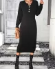 Buttoned Split-Joint Long Sleeves Loose Round-Neck Sweater Dresses Midi Dresses