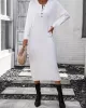 Buttoned Split-Joint Long Sleeves Loose Round-Neck Sweater Dresses Midi Dresses