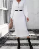 Buttoned Split-Joint Long Sleeves Loose Round-Neck Sweater Dresses Midi Dresses