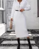 Buttoned Split-Joint Long Sleeves Loose Round-Neck Sweater Dresses Midi Dresses