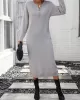 Buttoned Split-Joint Long Sleeves Loose Round-Neck Sweater Dresses Midi Dresses