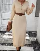 Buttoned Split-Joint Long Sleeves Loose Round-Neck Sweater Dresses Midi Dresses