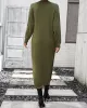 Buttoned Split-Joint Long Sleeves Loose Round-Neck Sweater Dresses Midi Dresses