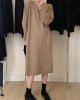 Solid Color Long Sleeves Loose V-Neck Sweater Dresses Midi Dresses