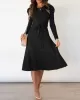 Solid Color Tied Waist High Waisted Long Sleeves Round-Neck Sweater Dresses Midi Dresses