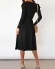 Solid Color Tied Waist High Waisted Long Sleeves Round-Neck Sweater Dresses Midi Dresses