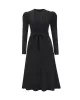 Solid Color Tied Waist High Waisted Long Sleeves Round-Neck Sweater Dresses Midi Dresses