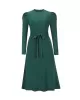 Solid Color Tied Waist High Waisted Long Sleeves Round-Neck Sweater Dresses Midi Dresses