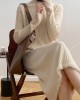 Fringed Solid Color Long Sleeves Loose Mock Neck Sweater Dresses Midi Dresses