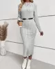 Solid Color Split-Joint Long Sleeves Skinny Round-Neck Sweater Dresses Midi Dresses