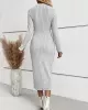 Solid Color Split-Joint Long Sleeves Skinny Round-Neck Sweater Dresses Midi Dresses